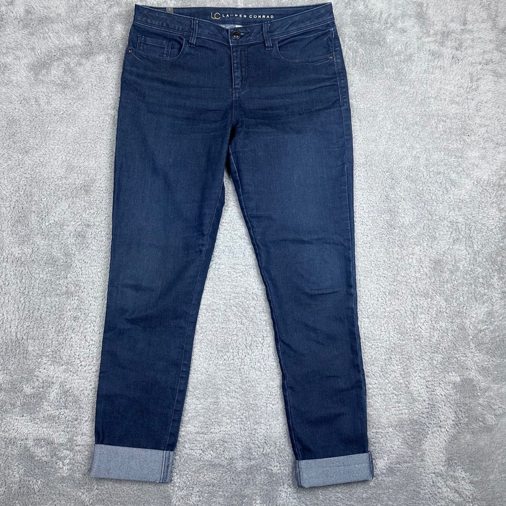 LC Lauren Conrad Skinny Jeans Womens 8 Blue Dark‎ Wash Cuffed Stretch Mid Rise
